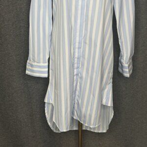Harshman Willow Stripe Long Sleeve Blue White Cotton Shirtdress Womens Small